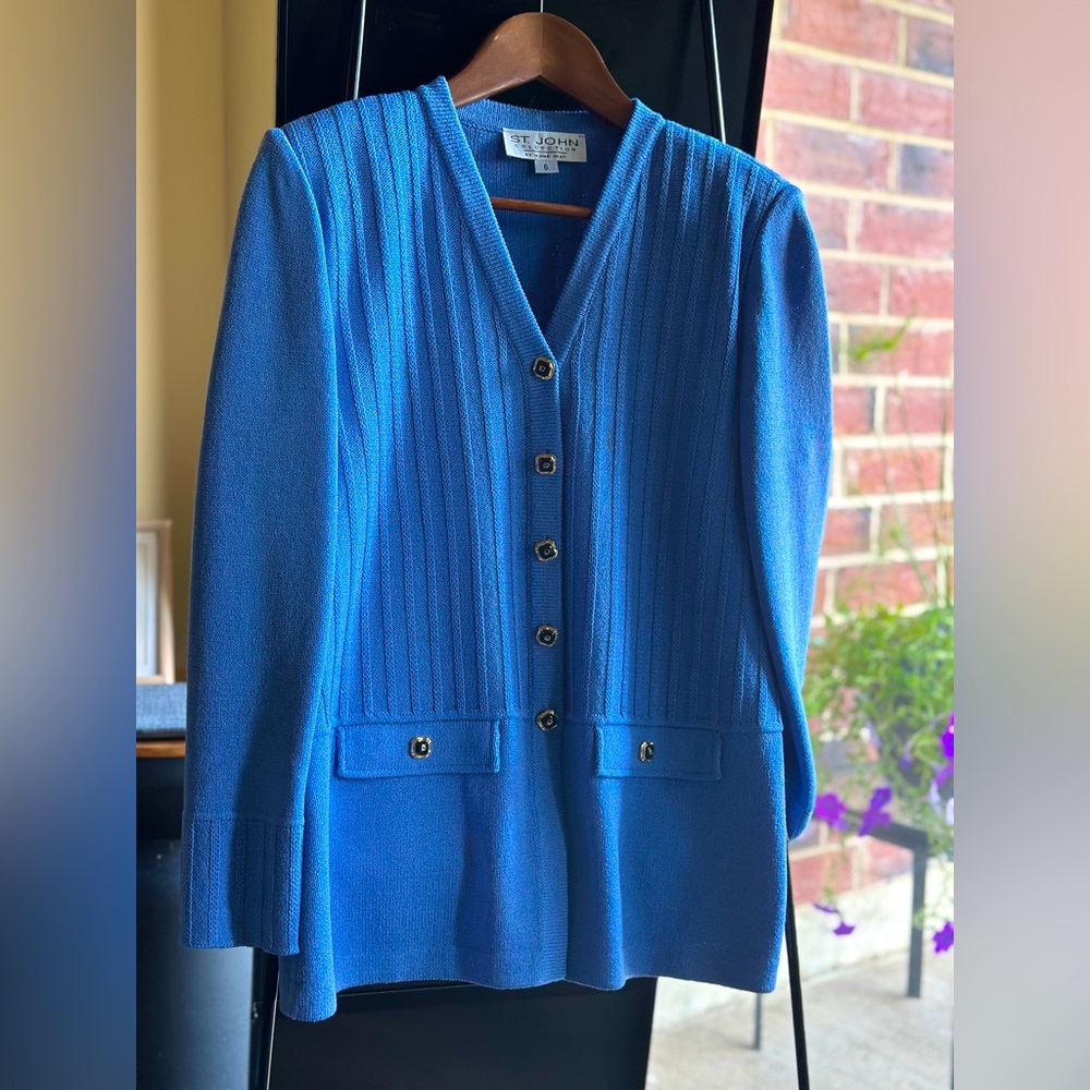 St. John Collection Blue Knit Cardigan